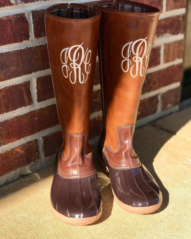 Monogram Leather Tall Duck Boots 
