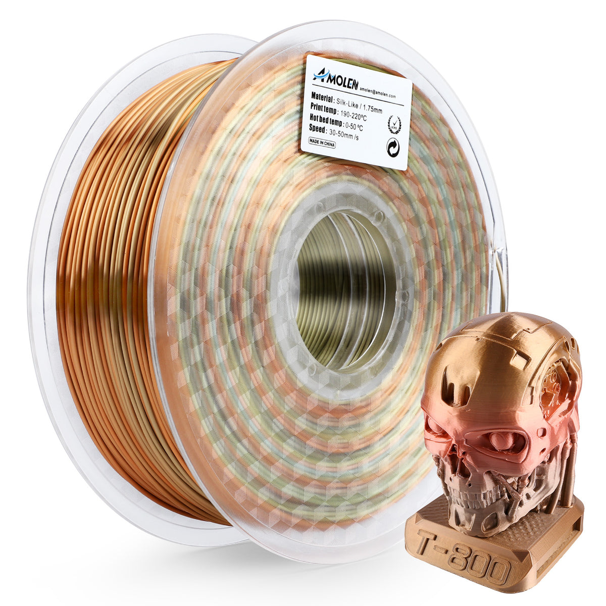 AMOLEN PLA 3D Printer Filament, 1.75mm, Multicolor Silk Metal Rainbow - 1.2 1200x1200