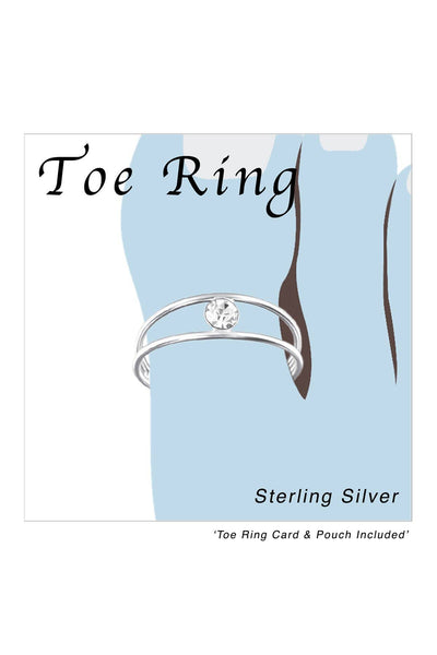Sterling Silver Adjustable Toe Ring With Crystal - SS