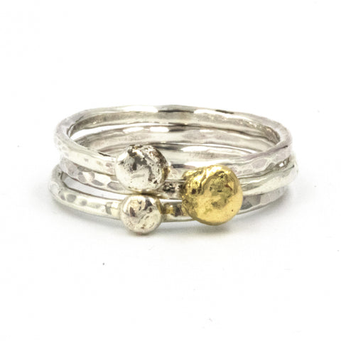 Bespoke ring stacking set in silver and 9ct gold by Gemma Tremayne Jewellery