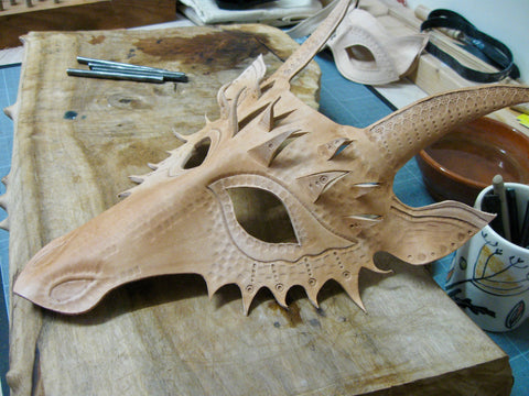 Dragon mask in progress by Louise Pettersson