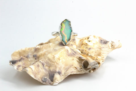 Raw Opal Ring in fine and sterling silver with engraving by Gemma Tremayne Jewellery
