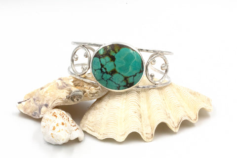 Turquoise Cuff Bracelet handmade in sterling silver by Gemma Tremayne Jewellery