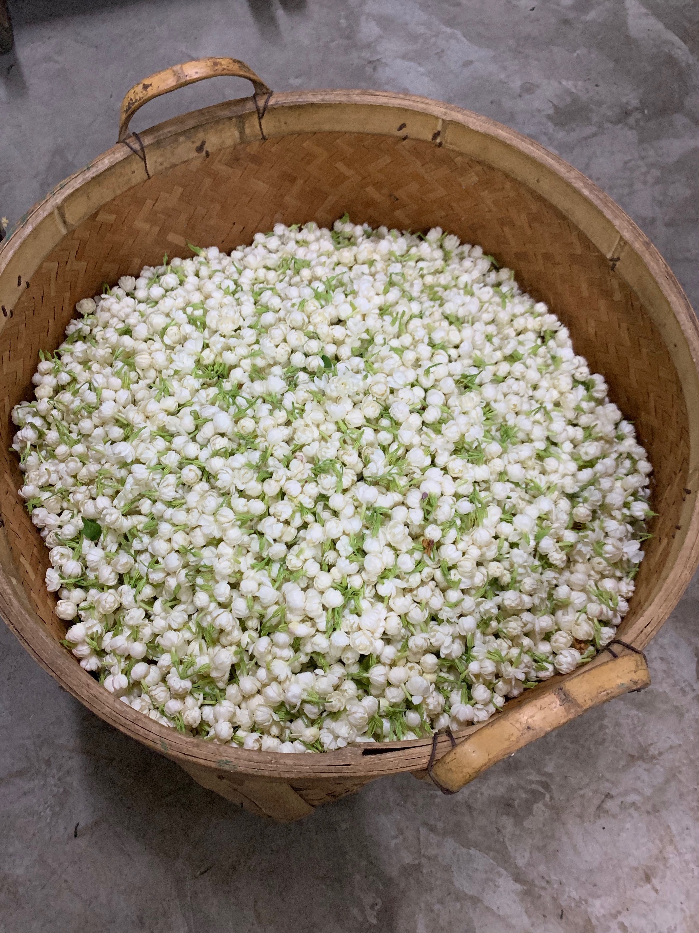 flowers in bamboo basket