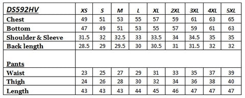 DS592HV HI VIZ RAIN SUIT SIZE CHART VIRGINIA CITY MOTORCYCLE COMPANY