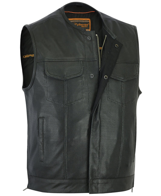 Club Style Perforated Leather Biker Vest