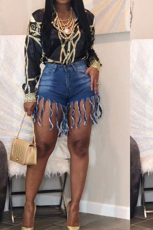 tassel denim shorts