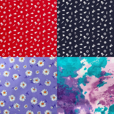 Fabric swatches for summer collection of dog bandanas and collars