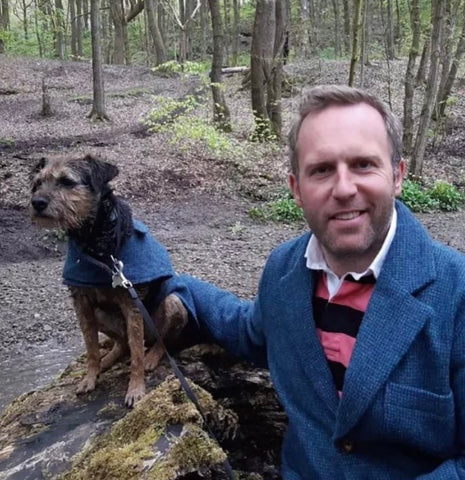 Damp Wilton with his dog wearing matching Tweed jackets made for The Great British Sewing Bee. Perfect for Twin With Your Dog Day 