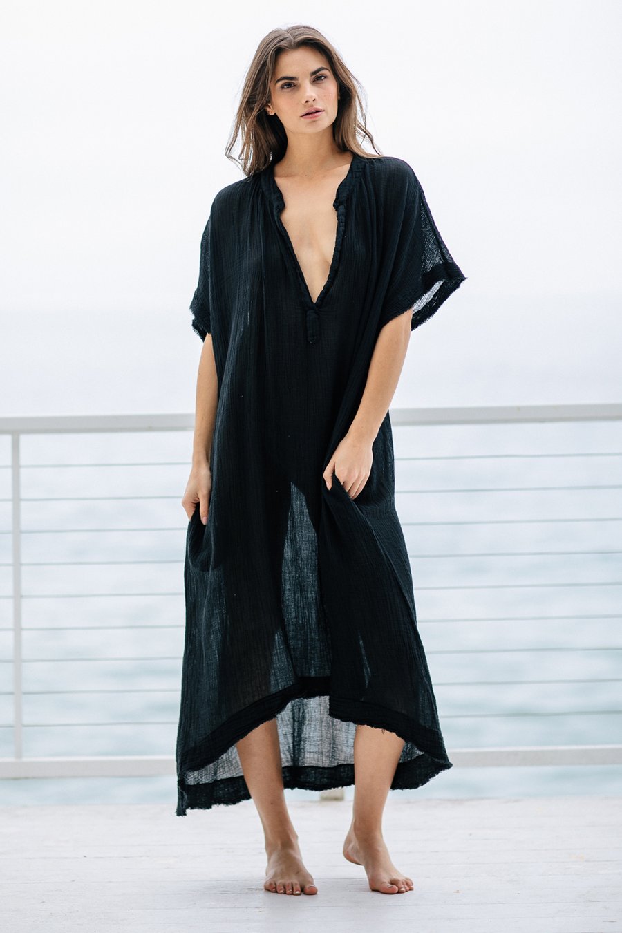 Tunisia Gauze Caftan in Black