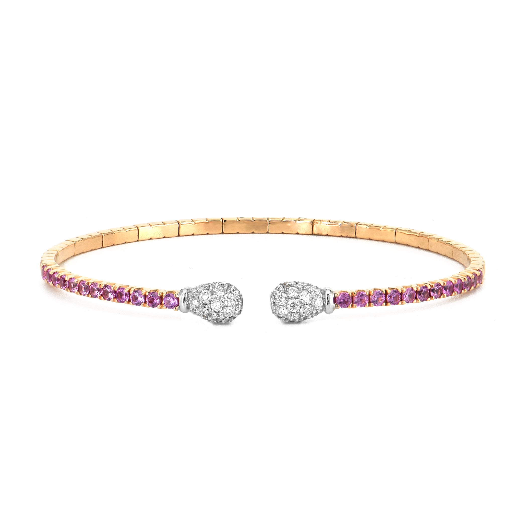 18k Rose Gold Pink Sapphire and Diamond Bangle Bracelet