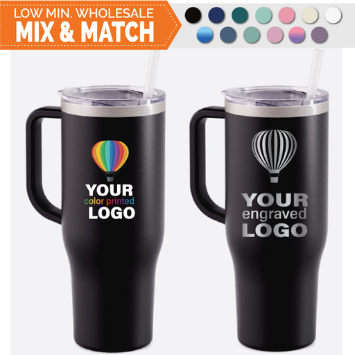 40 oz. Double Wall Tumbler With Handle and Straw - Item #BTL127 -   Custom Printed Promotional Products