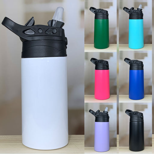 Fjbottle 12 oz Kids Insulated Water Bottle with Straw Leakproof