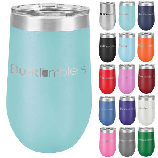 12 oz Wine Tumbler w Lid Logo Laser Engraved Insulated Stainless Steel —  Bulk Tumblers