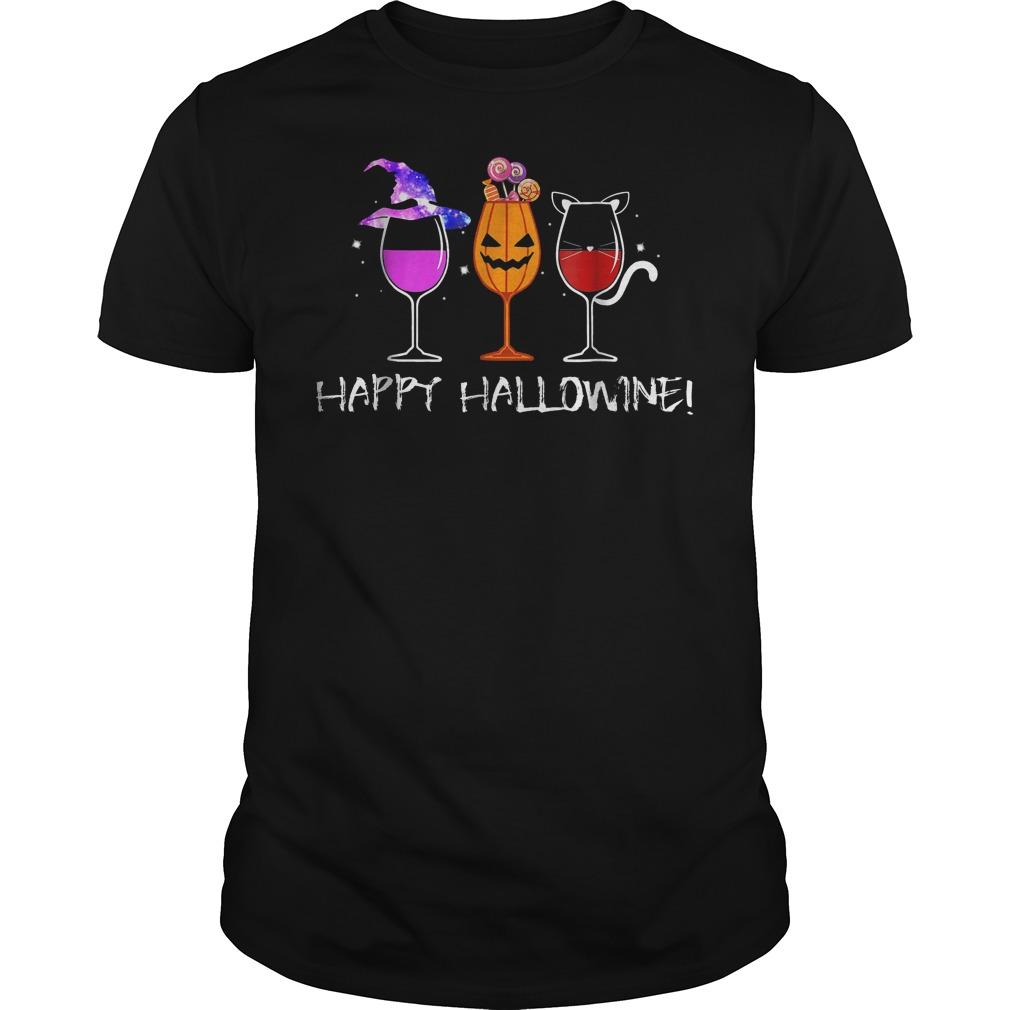 Happy Hallowine Halloween Wine Pumpkin Classic Guys Unisex Ts Shirts