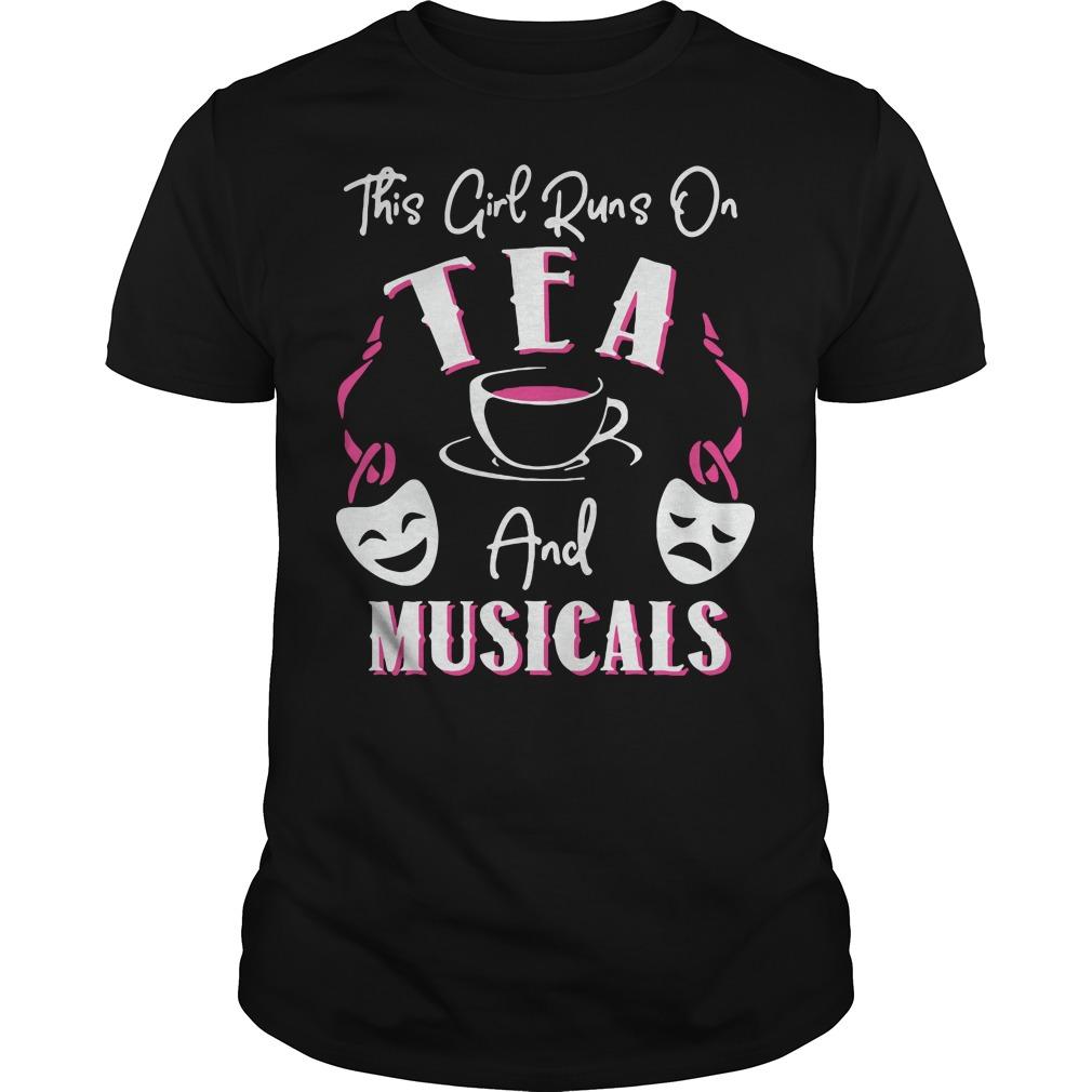 This Girl Runs On Tea And Musicals Classic Guys Unisex Ts