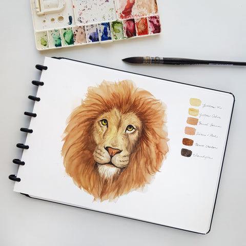 Leão pintado em aquarela pela artista Vivi aquarelas