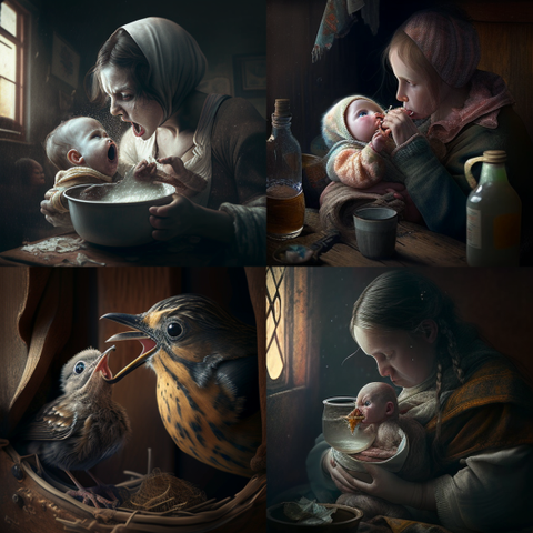 AI generated images of mothers feeding their babies