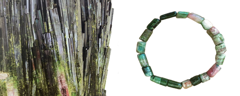 watermelon tourmaline rock and bracelet