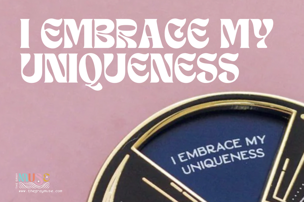 i embrace my uniqueness spinner affirmation enamel pin