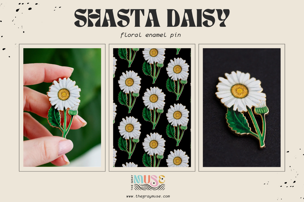 shasta daisy Floral Enamel Pin by the gray muse