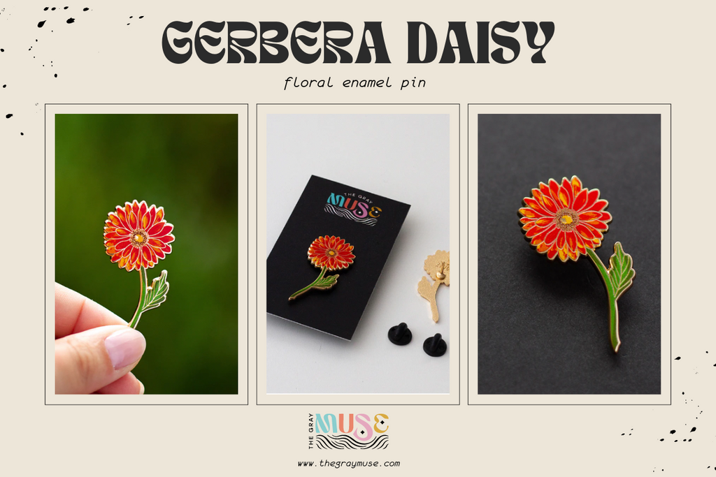 Gerbera Floral Enamel Pin by the gray muse