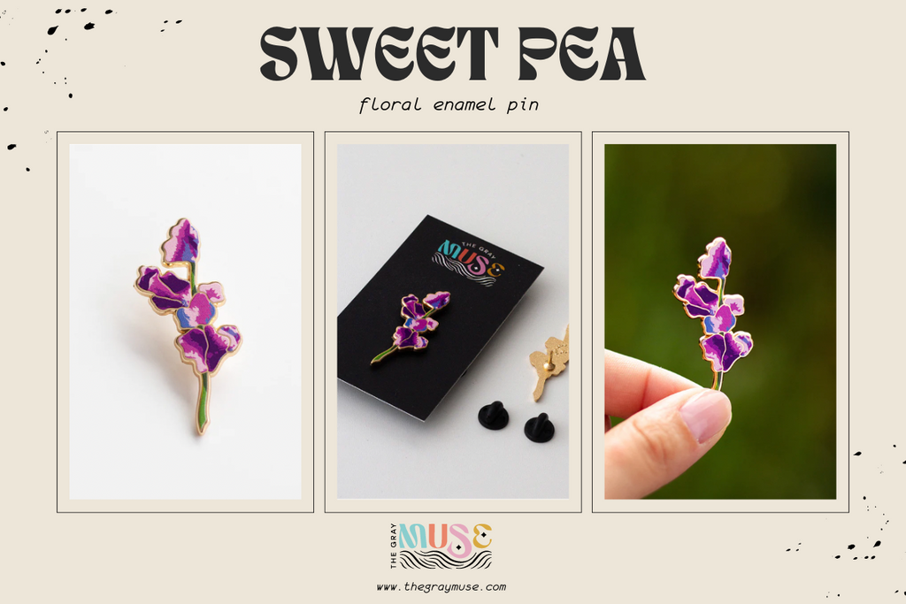 sweet pea Enamel Pin by the gray muse