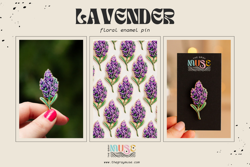 lavender floral enamel pin by the gray muse