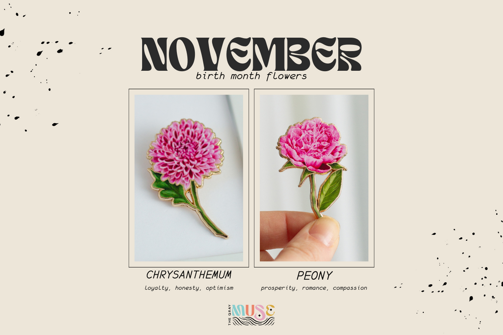 november birth month flower enamel pins