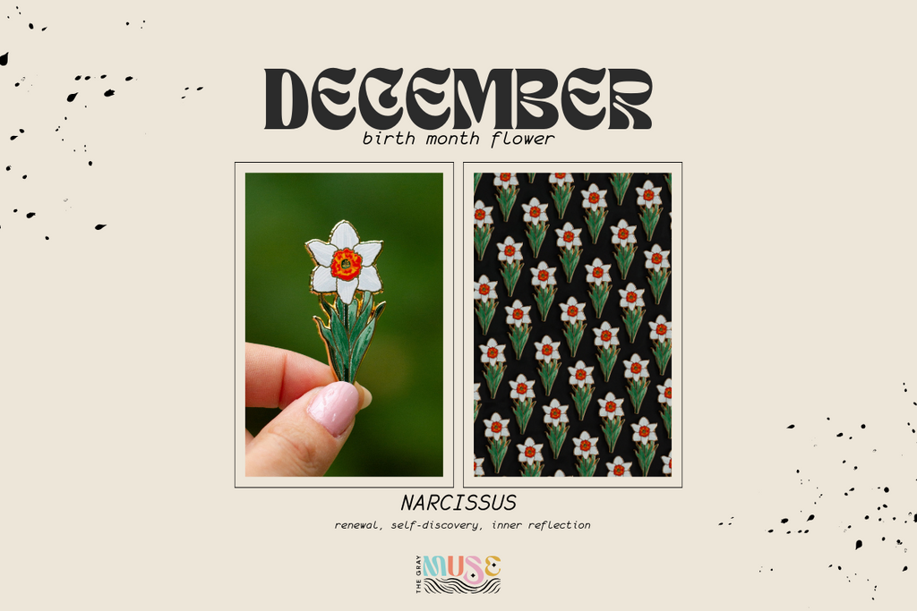 december birth month flower enamel pins