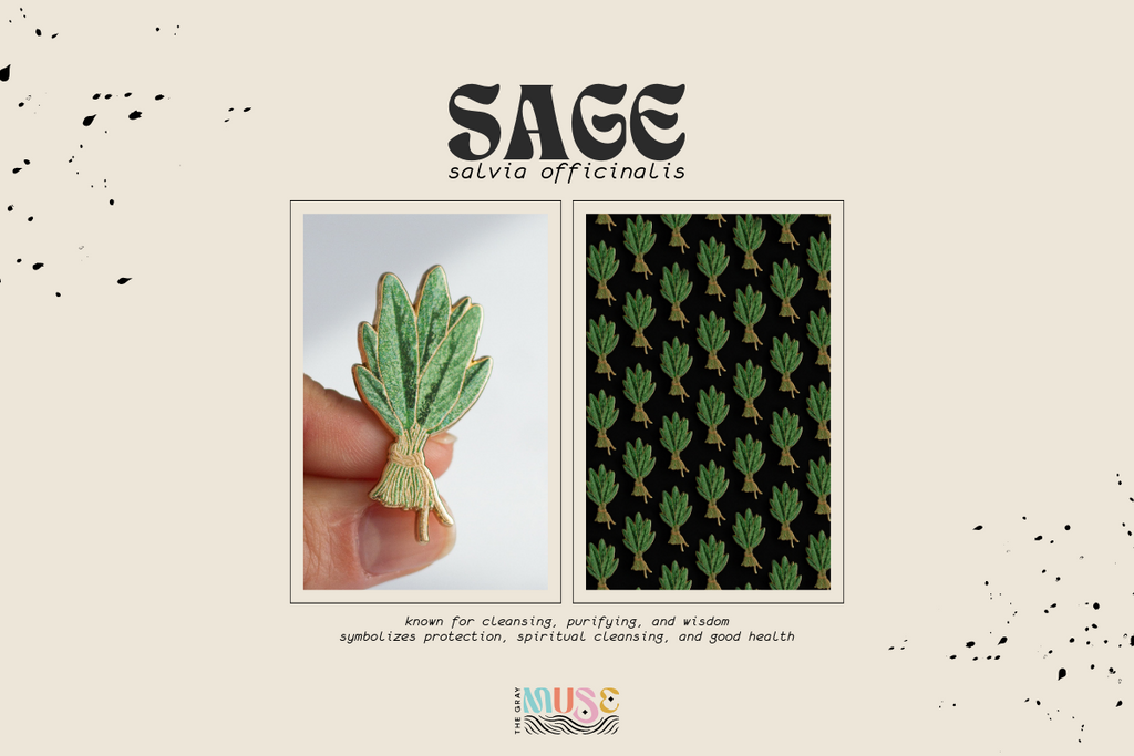 sage plant enamel pin by the gray muse