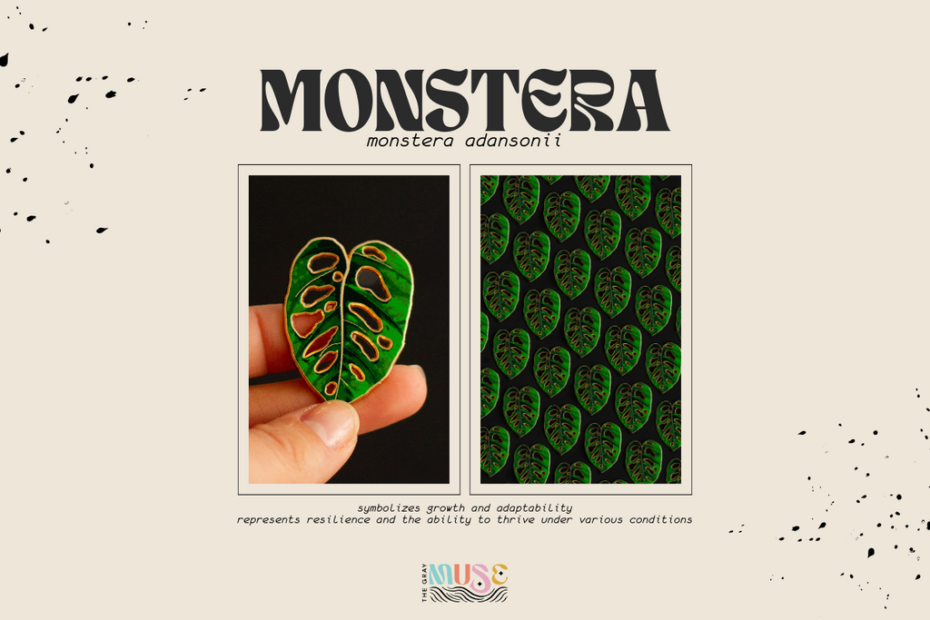 monstera plant enamel pin by the gray muse
