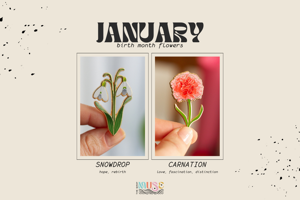january birth month flower enamel pins