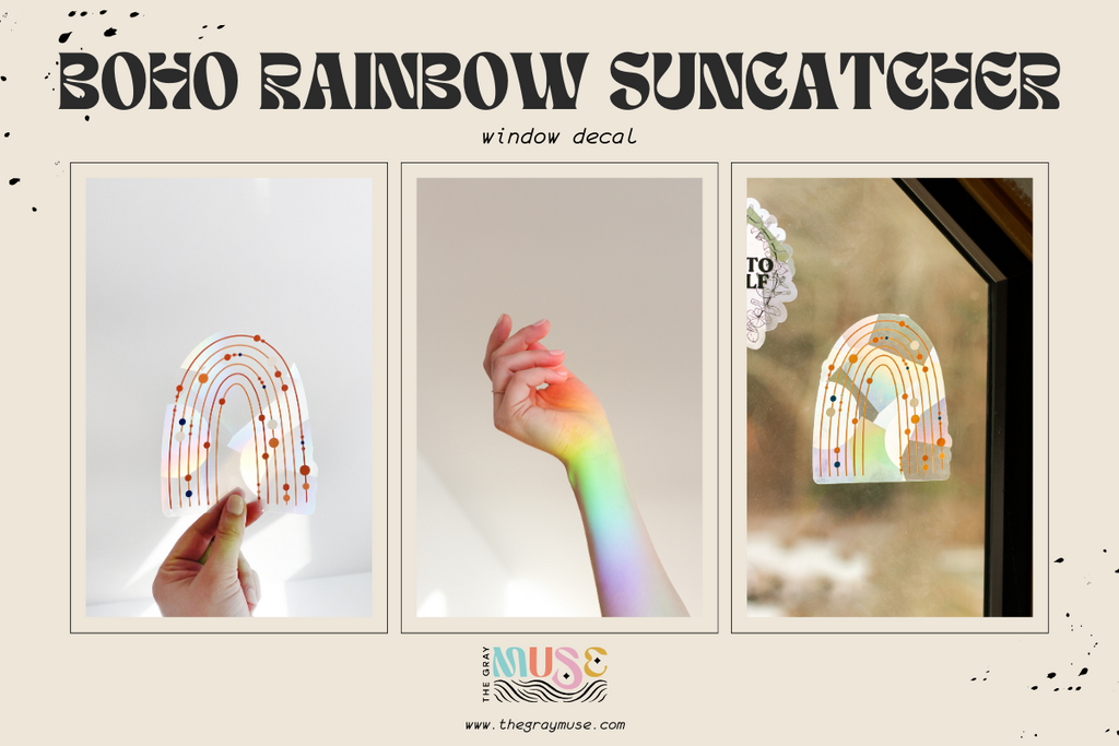 boho rainbow suncatcher window decal
