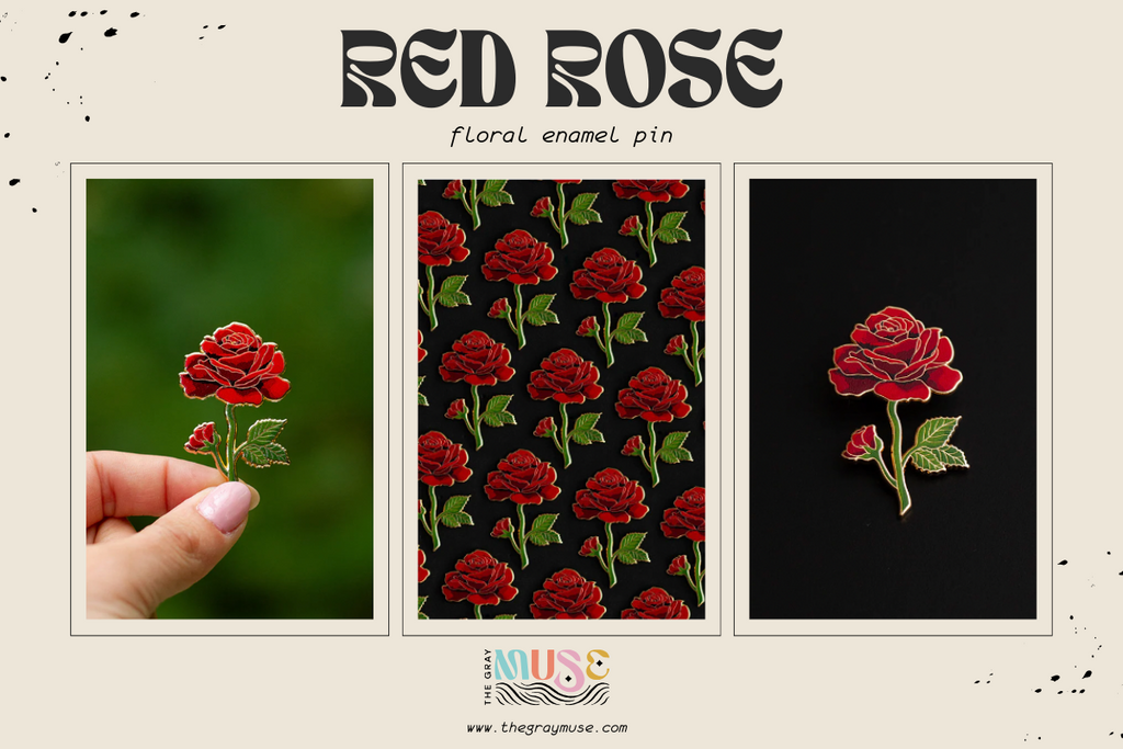 red rose floral enamel pin
