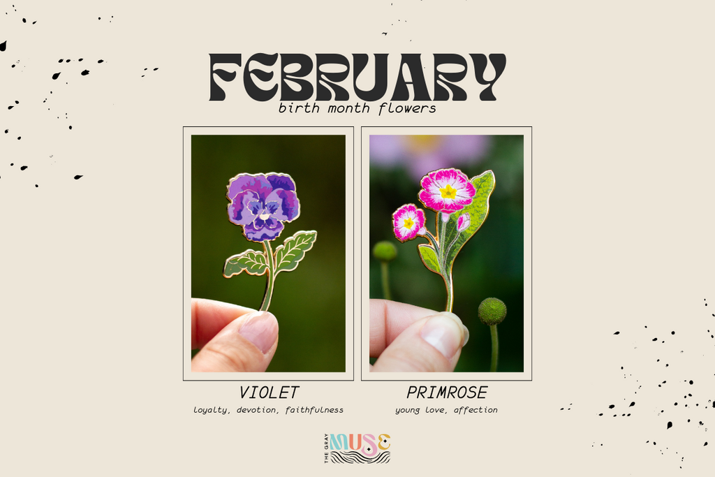 february birth month flower enamel pins