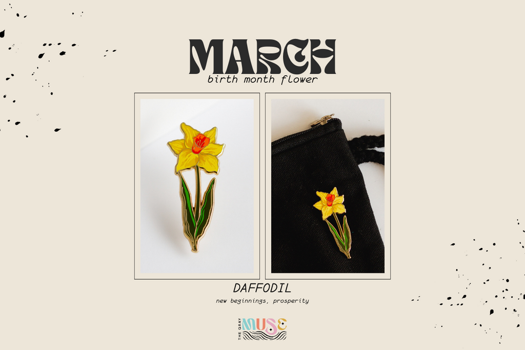 march birth month flower enamel pins