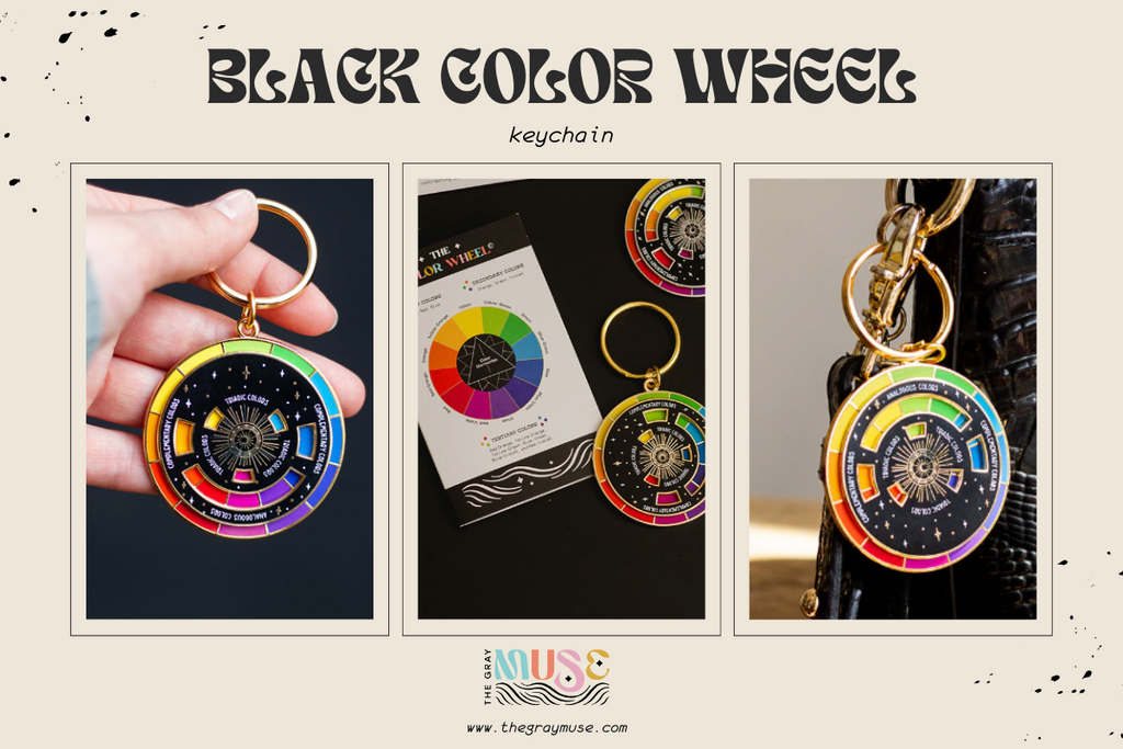 the gray muse color wheel black and gold keychain