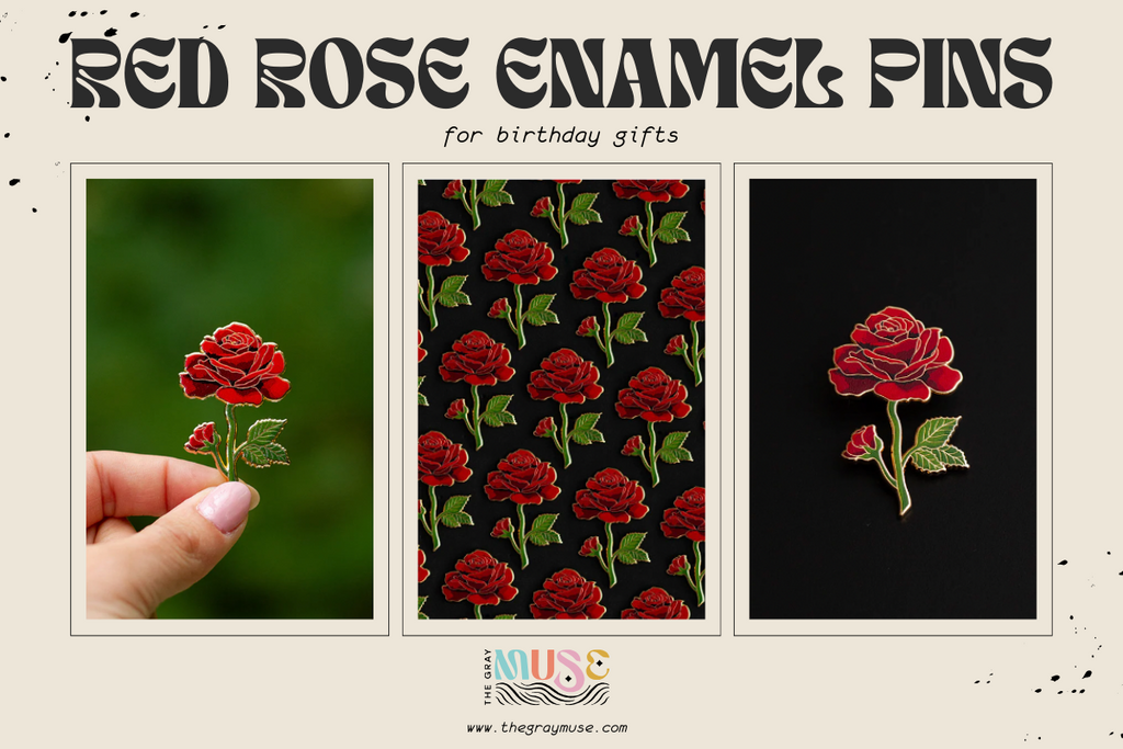 red rose enamel pin by the gray muse