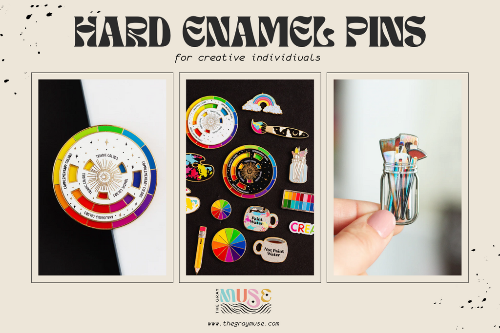hard enamel pins by the gray muse