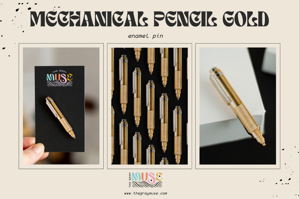 Mechanical Pencil Gold Enamel Pin by the gray muse