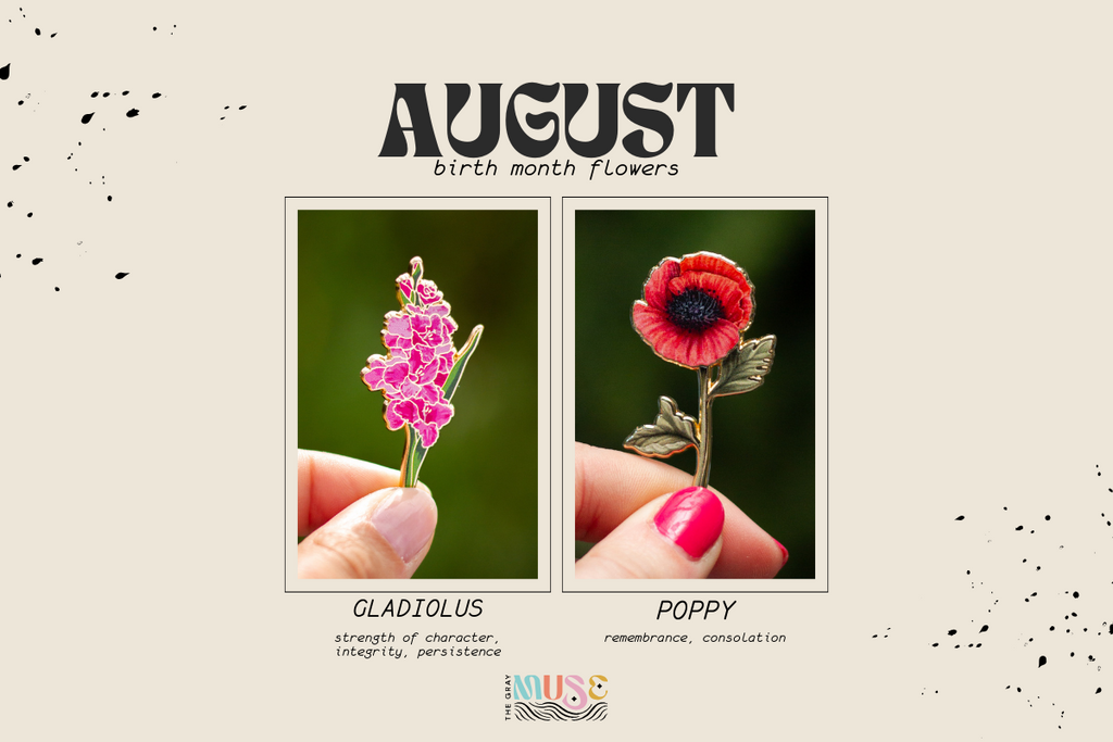 august birth month flower enamel pins