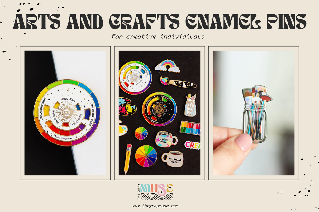 arts and crafts enamel pins by the gray muse