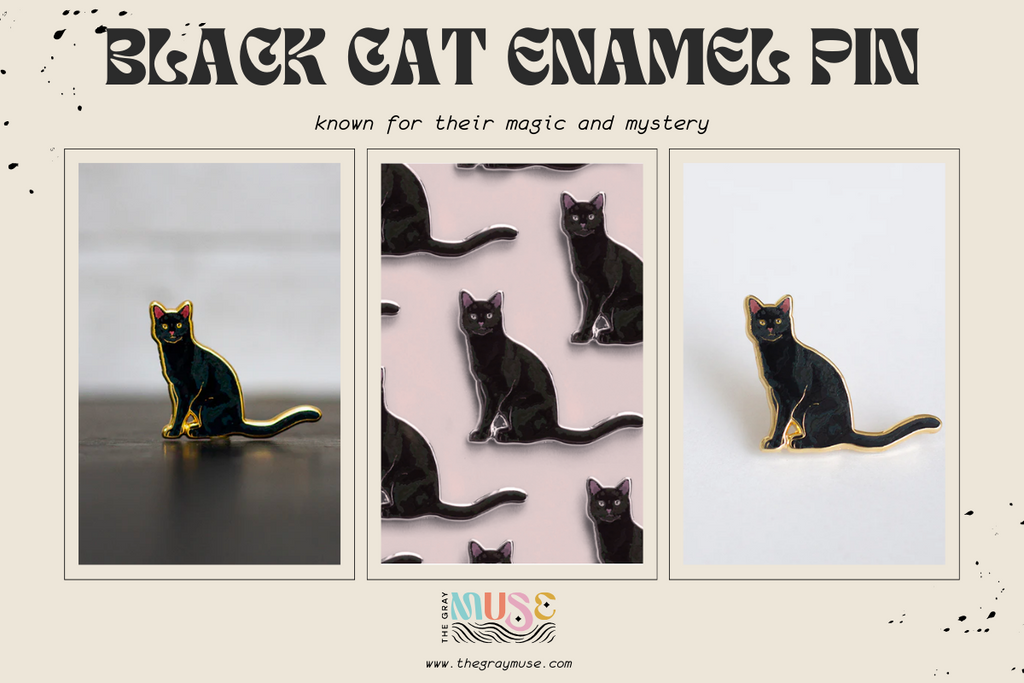 black cat enamel pin by the gray muse