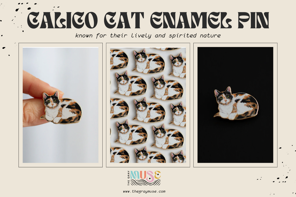 calico cat enamel pin by the gray muse