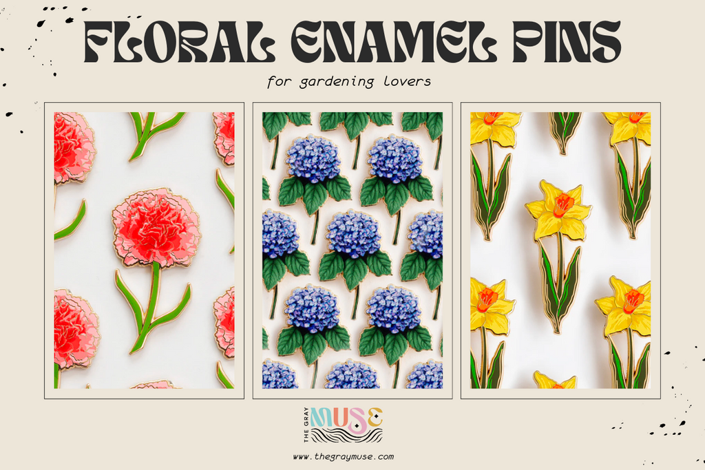 floral enamel pin collection by the gray muse