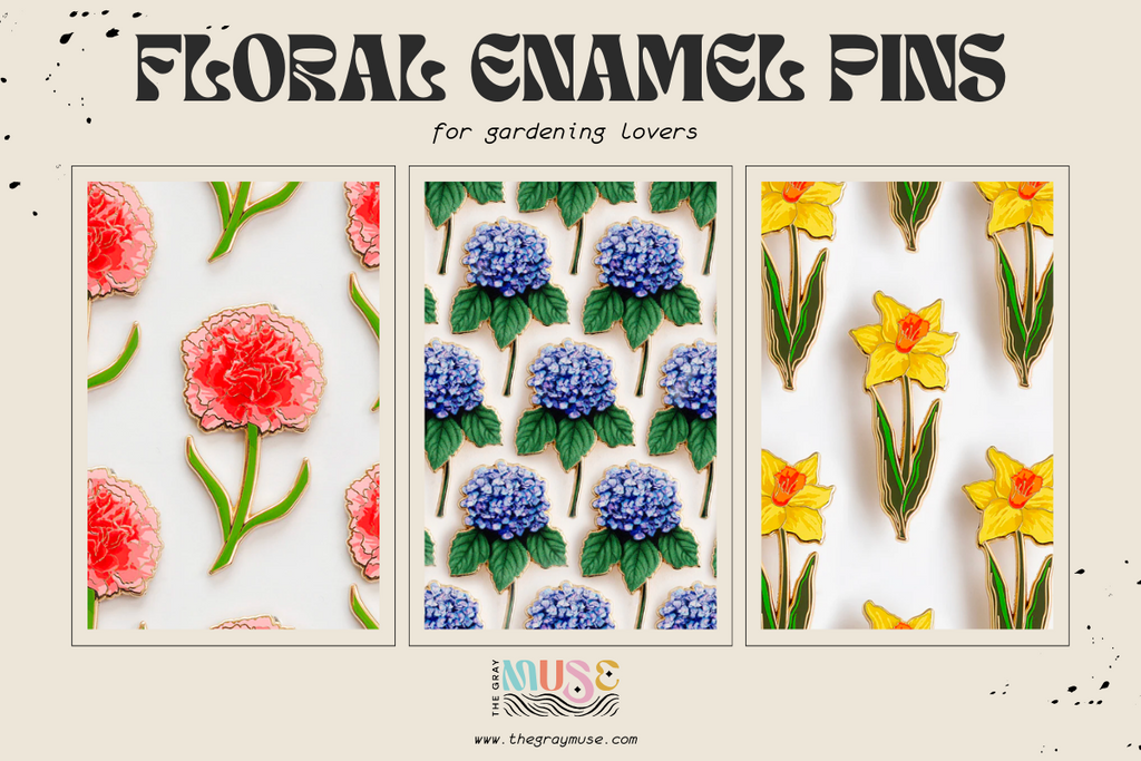 floral enamel pins by the gray muse