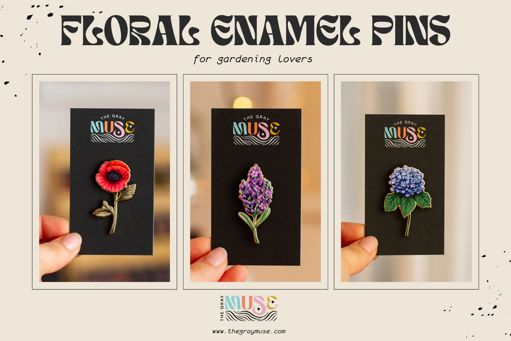 floral enamel pins by the gray muse