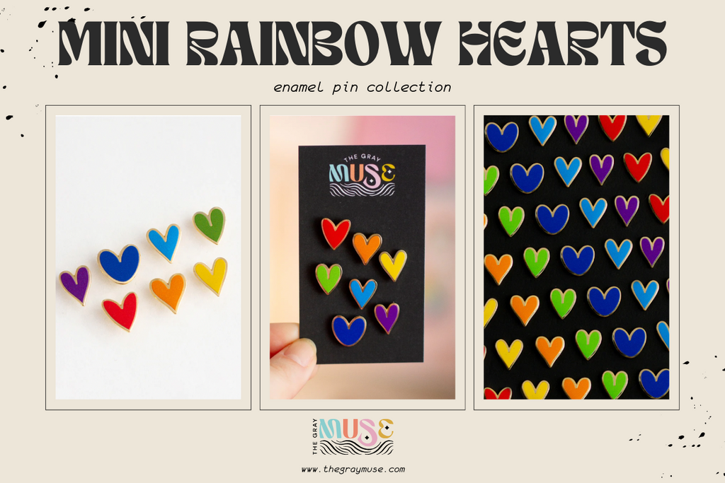 mini rainbow hearts pin set by the gray muse