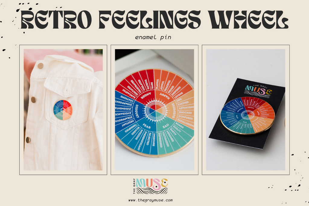 retro feelings wheel enamel pin by the gray muse